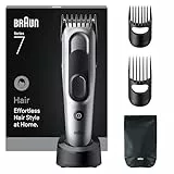 Braun Cortapelos Series 7 HC7590, Máquina De Cortar Pelo Para Hombre, +5 Accesorios De Styling, Lámina De Corte Ultra Afilada, 17 Longitudes, 50 Min De Autonomía, Lavable, Gris
