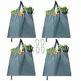 4 Piezas Bolsas de la Compra Plegables con 2 Hebillas de Mosquetón, Bolsa de la Compra Reutilizable, Bolsas de la Compra Lavables, Bolsas Reutilizables de Tela, para Compras, Viajes y Camping (Azul)