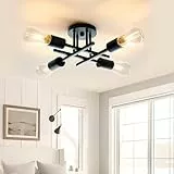OTREN Lamparas de Techo Industrial, 4 Luces Lámparas Techo Vintage, Negro Plafon Sputnik Modernas para Salón Dormitorio Cocina Comedor, 220V, Base E27 (Sin Bombilla)