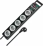 Brennenstuhl Super-Solid regleta de 5 enchufes con protección contra sobretensiones hasta 13.500A (Cable de 2,5m e Interruptor - de policarbonato a Prueba de roturas) Negro/Gris