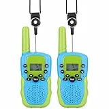 NK Walkie Talkies para Niños de 4 5 6 7 8 9 Años (Pilas Incluidas) - Larga Distancia 3km, Pantalla LED, 22 Canales, Juguete Infantil con Linterna, Regalo Navidad Cumpleaños, Color Azul/Verde