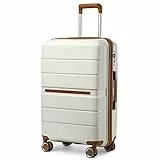 British Traveller Maleta de Viaje con Material PP Maleta de Cabina Rígida Ligera con Cerradura TSA (56cm, Blanco)