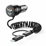 Cargador Coche Carga Rapida 110W Total USB C 65W&USB A 45W con 5ft Espiral C y L Cable Cargador Mechero Coche para iPhone 16 15 14 13 12 11Pro MAX Mini Samsung S22 S21 Note Pixel iPad AirPods MacBook