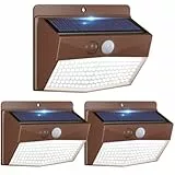 Peasur Luz Solar Exterior Marco Marrone/138 LED Súper Brillante Focos LED Exterior Solares con Sensor de Movimiento 3 Modos IP65 Farolas potente para Exteriores-3 Paquete