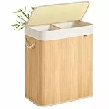 SONGMICS Cesto Ropa Sucia, 100 L, Cesta Colada 2 Clasificaciones, con Tapa, Bambú, con Asas, Plegable, Bolsa Interior Extraíble y Lavable a Máquina, para Lavandería, Dormitorio, Natural LCB0074Y01