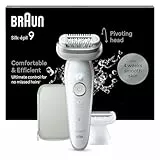 Braun Silk-épil 9, Depiladora Eléctrica Mujer Para Una Eliminación Del Vello Fácil, Depilación En Seco Y En Mojado, Con Cabezal De Rasuradora, Piel Suave Duradera, 9-041, Blanca/Plateada