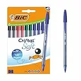 Bic Cristal Soft - Bolígrafos de punta media (1,2 mm) con tinta Easy Glide - Colores surtidos, caja de 10 unidades