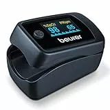 Beurer PO 45 Pulsioxímetro, medición de la saturación de oxígeno (SpO2), la frecuencia cardíaca (pulso) y el índice de perfusión (PI), uso indoloro, pantalla en color