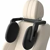 Oasser Reposacabezas Coche Reposacabezas Coche Niño 360 Grados Ajustable de Cuero Transpirable Sujeta Cabezas Coche para Niños y Adultos -Negro