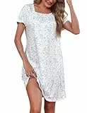 Litherday Camisón Mujer Manga Corta Camisones de Mujer Algodón Camisón De Encaje Ropa de Dormir Vestido Mujer Suelto Cómodo S-XXL
