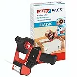 tesa tesapack® Classic - Dispensador Manual Clásico - Precintadora de Cinta Adhesiva para Embalaje - Ergonómico y Robusto - Para Rollos 50 mm de ancho - Negro y Rojo
