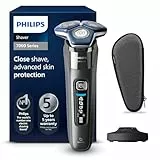 Philips Serie 7000 Afeitadora Eléctrica Hombre, Máquina de Afeitar Barba con Recortadora, 45 cuchillas, Para piel sensible, 60min de uso, En Seco y Húmedo, Recargable, Base Carga, S7887/35, Gris