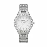Fossil Jesse Reloj para mujer, movimiento de cuarzo con correa de acero o piel, Tono plateado y purpurina, 34MM