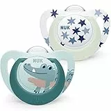 NUK Star Night chupete | 18-36 meses | Calma al 99% de los bebés | Chupetes de silicona sin BPA | Brilla en la oscuridad para encontrarlo por la noche | Incluye funda | Verde | 2 unidades