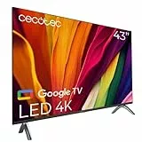 Cecotec Smart TV, Televisor LED de 43 Pulgadas Resolución 4K UHD A4 Series ALU40043. Google TV, Dolby Audio, HDMI 2.1, USB 3.0, HDR10, 16 GB ROM, Google Voice Assitant y Chromecast, Serie A4, 43'