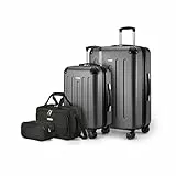 Amazon Basics Equipaje de Mano rígido con Ruedas, Juego de 4 Unidad, Maleta Grande, Bolsa de Mano y Viaje compacta, Ampliable, 4 Ruedas giratorias, Negro