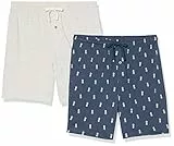 Amazon Essentials Pantalones Cortos de Pijama de algodón de 18 cm Hombre, Pack de 2, Añil Piña/Gris Mezcla, M