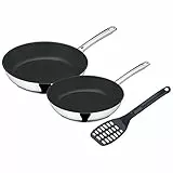 WMF Devil - Juego de sartenes (3 piezas, 24, 28 cm, con espátula, revestimiento de acero inoxidable Cromargan, inducción, revestimiento de cerámica, aptas para horno)