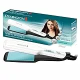 Remington Plancha de Pelo Shine Therapy, Aceite de Argán, Placas Flotantes Anchas, Resultados Profesionales, Cerámica Avanzada, Temperatura hasta 235°C, Digital, Blanco, 110 x 50 mm, S8550