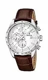 Festina Reloj Hombre F16760/1 Timeless Chronograph Caja de Acero Inoxidable 316l Plateado Correa de Cuero Marrón