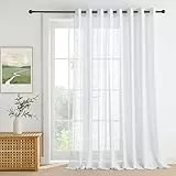 PONY DANCE Cortinas de 3 Metros Translucidas con Ojales, Visillos con Aspecto de Lino Dormtiorio/Salon/Separador del Ambiente 1 Pieza,300x260cm,Blanco