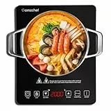 Placa Inducción Portatil AMZCHEF, placa de inducción de 2000 W con cuerpo delgado, 20 niveles de potencia, 20 configuraciones de temperatura, temporizador de 3 horas, negro