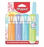 Maped - 4 resaltadores de colores pastel - punta biselada - resaltadores de larga duración para uso escolar y profesional - naranja, morado, azul y verde pastel