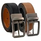 CINTURONTOP Cinturón Reversible de Cuero para Hombre (1 Pieza) - Ideal para Trajes y Jeans, Negocios y Casual, Ajuste Cómodo y Preciso, Color Negro y Marrón Claro, Estilo Elegante, 110cm