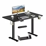 SANODESK Escritorio Elevable Eléctrico 110x54cm con Tablero Entero(con Gancho/Portabotellas), Standing Desk, Escritorio Ajustable en Altura con Tablero, Función de Memoria, para Trabajo/Hogar(Negro)