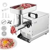 VEVOR Picadora de Carne Eléctrica Industrial de Encimera, Capacidad de 2,27 kg/Min, con Cuchilla, Placa Molienda, para Hacer Salchichas, Acero Inoxidable, para Cocina y Restaurante, 443 x 220 x 370 mm
