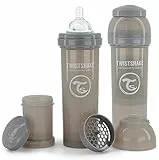 Twistshake 2x Biberón Anticólico Con Contenedor De Leche En Polvo Y Mezclador - 330ml | Tetina De Silicona De Flujo Rápido | Biberón Sin BPA | 4+ Meses | Gris