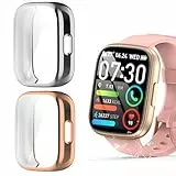 Funda Compatible con Cillso /‎Puqo/Poounur Smartwatch T80 Case-Carcasa Protectora TPU Suave Antiarañazos-Cubierta Completa de Protección para T80 SmartWatch 1.95' (Plateado+Oro Rosa)