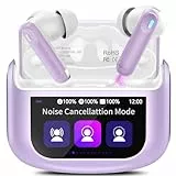 Auriculares Inalambricos Bluetooth con Pantalla Táctil LED, 48H Auriculares Bluetooth 5.4 HiFi Estéreo, 4 HD Mic con Reducción de Ruido ANC+ENC, IP7 Impermeable/5 Modos EQ Cascos Inalambricos Morado