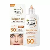 GARNIER DELIAL Crema Facial Fluida Uso Diário Muy Alta Protección Solar FPS50+ AntiManchas Con Vitamina C, Fórmula No Comedogénica 40 ml