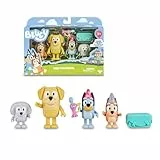 Bluey - Pack 4 Figuras cumpleaños, Figuras articuladas nuevos Amigos listos para el cumpleaños, muñecos de la Serie Infantil, Famosa (BLY63200)