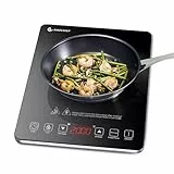 Placa inducción, Portátil Placa de inducción AMZCHEF con diseño ultrafino, 10 niveles de temperatura y 10 ajustes de potencia, 2000W, cronómetro de 3 horas, cerradura de seguridad