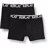 REPLAY Basic Cuff Logo 2pz Bóxer, Black, M para Hombre
