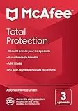 McAfee Total Protection para 3 dispositivos, 2025 |12 meses | VPN segura, el software de seguridad incluye antivirus, gestor de contraseñas, supervisión de identidad | Entrega por correo