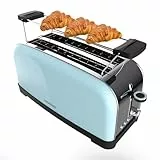 Cecotec Tostadora Vertical 2 Ranuras Largas Toastin' Time 1500 Blue. 1500 W, 4 Rebanadas de Pan, Ranura Ancha 3,8 cm, Soporte para Panecillos y Bandeja Recogemigas, Acero Inox y Azul