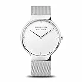 BERING 15540-004 Reloj de cuarzo para hombre con caja de acero inoxidable plateado de 40 mm y esfera blanca, correa milanesa, cristal de zafiro y resistencia al agua de 5 ATM