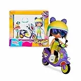 Pinypon TOP Moto Girl, Figura Articulada de Brazos y Piernas, Set de Chica Top con su Moto, Incluyen Casco y Gafas, Ropa y Zapatos Intercambiables, Doble Cara y Decoración, +4 años, Famosa (PNN03000)