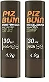 Piz Buin Moisturising Sun Lipstick (4,9 g), bálsamo labial con protección solar 30, protector labial hidratante resistente al agua, protector labial transparente (Paquete de 2)