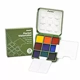 Funto Pocket Watercolor, Kits de acuarela para artistas de viaje al aire libre con 2 paletas de acuarela plegable, 9 colores, perfecto para viajar
