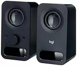 Logitech Altavoz de PC Z150, sonido estéreo, 2 altavoces, potencia máxima de 6 vatios, entrada de 3.5 mm, controlador de altavoz derecho, conector para auriculares, enchufe del Reino Unido, PC/TV/teléfono móvil/tableta - negro