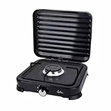JATA JECG2721 - Cocina de gas portátil de 1 fuego con parrilla. Apta para butano y propano. Con tapa protectora extraíble. Ideal para camping. Ocupa poco espacio