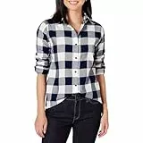Amazon Essentials Camisa de Franela a Cuadros Ligera de Manga Larga y Corte Estándar Mujer, Azul Marino Cuadros de Vichy Grandes, L