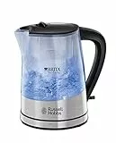 Russell Hobbs Hervidor de Agua Eléctrico Purity - 1 litro, 2200W, Filtro Brita, Indicador Cambio de Cartucho, Iluminación Azul, Plástico, Detalles en Acero Inoxidable, Plata - 22850-70