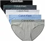 Calvin Klein Braguitas tipo bikini Pack de 5 Mujer con logotipo en la cintura, Multicolor (Black/White/Grey Heather/Frozen Fio), M