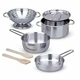 MELISSA & DOUG - Juego de Batería de Cocina: Ollas y Sartenes de Juguete de Acero Inoxidable - 6074875 - Juguetes Niña 3 Años + - Regalo Niña 3 Años + Accesorios Cocinita Infantil