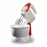 Ariete Mixy Profesional 1565/1 - Batidora amasadora fija y de mano (300 W, 2.4 l, 5 velocidades, función turbo, bol plástico rotativo), blanco naranja